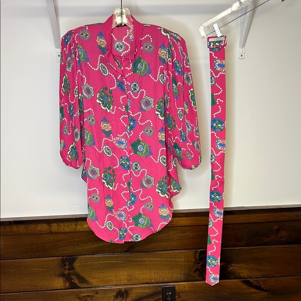 Vintage Pink Blouse with Belt- M/L